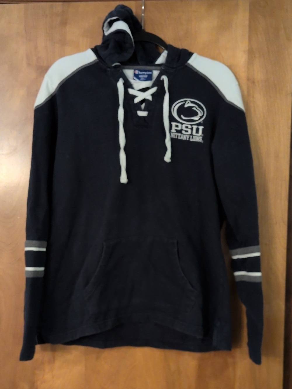 Champion Navy and Cream Lace-Up Crewneck with PSU Logo